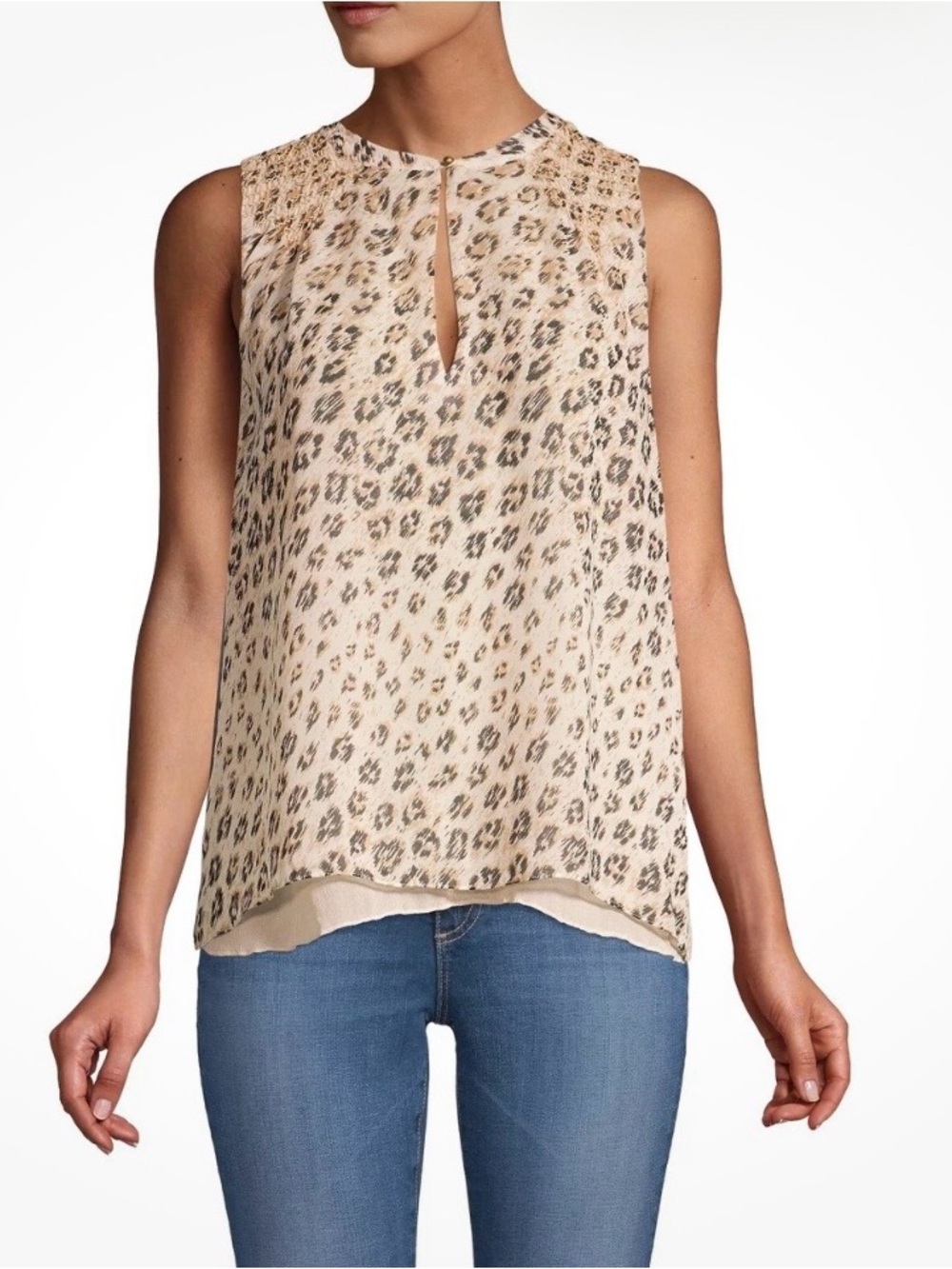 JOIE Corie Sleeveless Silk
Shell Top Size Cappuccino Leopard Keyhole XS